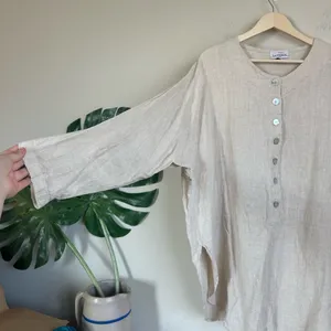 La. Fixsun Linen Button Henley Tunic Tan Size XL thumbnail 4
