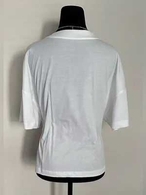Maeve White Boxy Crop Tee with Lime Green Emblem 100% Cotton thumbnail 3
