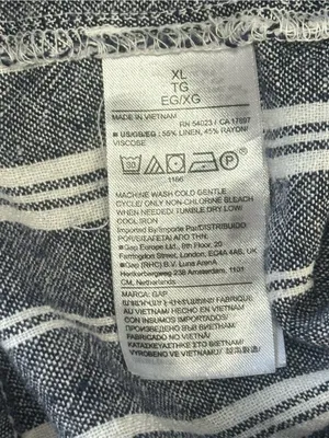 GAP Blue and White Vertical Stripe Wide-Leg Drawstring Linen Pants thumbnail 9