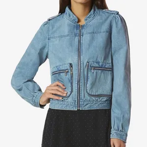 Avec Les Filles Anthro‎ Denim Multi Zipper Pocket Bomber Jacket thumbnail 1