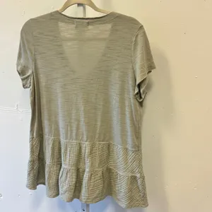 Altar'd State Sage Green V-Neck Tiered Peplum Mixed Media Gauze Top T-shirt Lg thumbnail 2