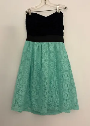 Strapless Black & Mint Lace Mini Dress thumbnail 1
