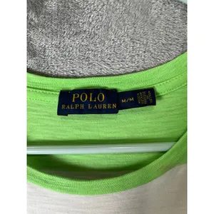 Polo Ralph Lauren Stripe T Shirt Dress Neon‎ Green White Pocket Women's Medium thumbnail 5