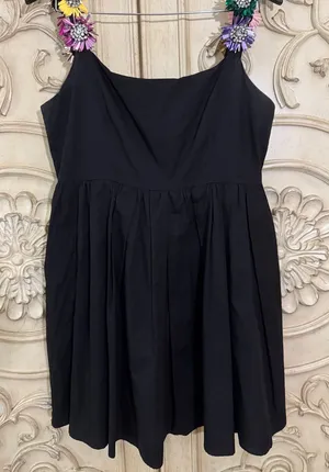 Queen of Sparkles Black Sequin Flower Strap Fit-and-Flare Dress Size Medium thumbnail 1