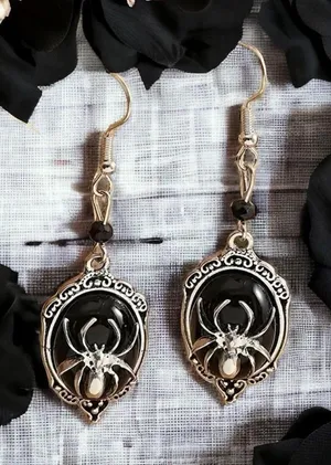 Gothic Retro Style Black Gemstone Spider Earrings Faux Fashion Jewelry‎ thumbnail 1