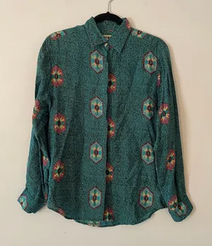 Wrangler Authentic Western Blue Aztec Print Vintage Button Down Shirt Medium thumbnail 1