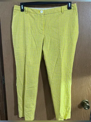 Boden Yellow Gray Check Wool Blend Straight Leg Ankle Pants Pockets Size 10R thumbnail 1