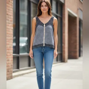 Gimmicks By BKE Crochet Knit L gray/black Tank Top Boho Cottage ‎Y2K Boho Chic thumbnail 2