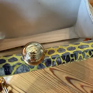 Tory Burch Handbag RARE Clutch Yellow Hard-side Leather Animal Print Chain Strap thumbnail 7
