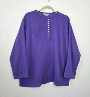 Vintage 80s 90s Blair Henley Top Purple Women Plus 3X Size Grannycore Retro thumbnail 1