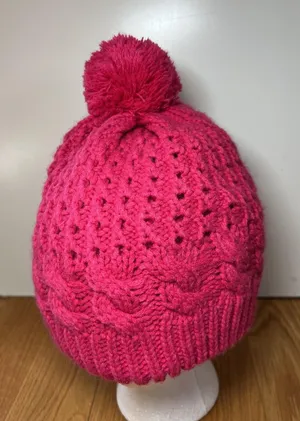 Pom Pom Knit Hat Beanie Womens One Size Pink Cable Bobble Winter Soft Warm thumbnail 1