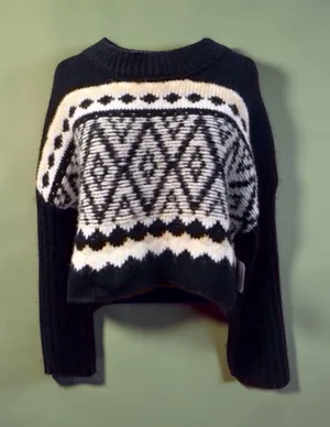 Altar'd State Geometric Fair Isle Cropped Sweater Black White Size M thumbnail 1