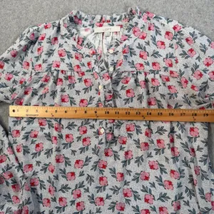 LOFT Women's Medium Floral Dotted Blouse Ruffle Neck Long Sleeve Button Top thumbnail 7
