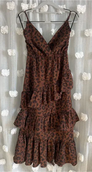 Hello Molly Brown Leopard Print Tiered Midi Dress thumbnail 1