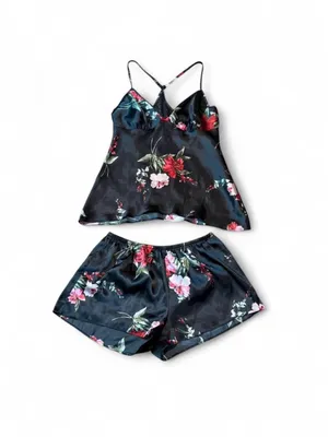 Apt. 9 Black Satin Floral Cami & Shorts Pajama Set thumbnail 2
