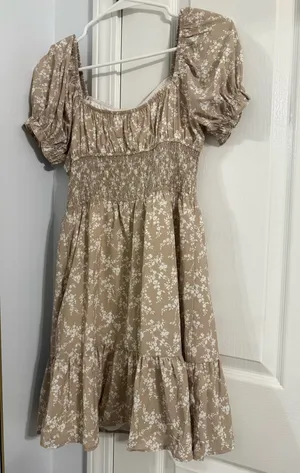 Green floral sun dress smocked thumbnail 2