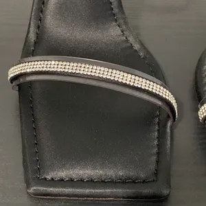Good American Black Satin Rhinestone Heel Square Toe Pumps Size 8.5 thumbnail 4