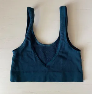 Out From Under Urban Outfitters seamless ribbed navy forest green v neck croptop thumbnail 1