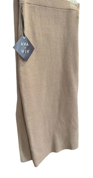 Ava & Viv Ribbed Knit Midi Skirt‎ Tan Size 3X 24 26 Elastic Waist Pull On thumbnail 1