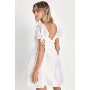 NWT Lulus Exceptionally Angelic White Floral Puff Sleeve Mini Dress Summer Sze M thumbnail 7