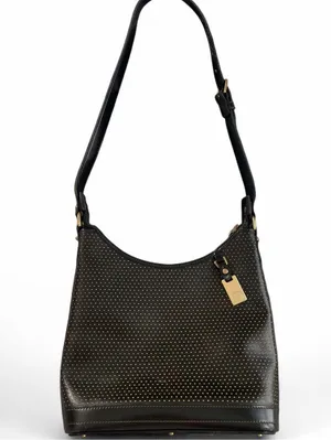 Dooney & Bourke Cabrio Cabriolet Black Perforated Leather Bag Vintage Made USA thumbnail 1