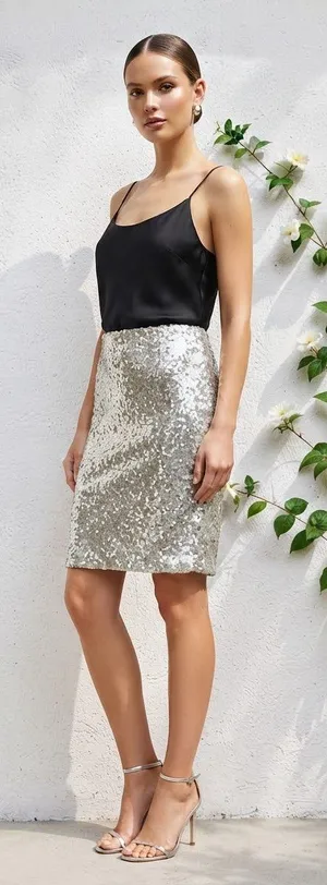 Lulus Champagne Sequin Pencil Skirt Size XS thumbnail 1