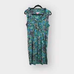Lilly Pulitzer Clare Dress Blue Green Floral Ruffle Sleeveless Midi Size Large thumbnail 2