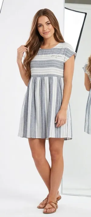 Altar'd State Dress Medium M Gray White Striped Cotton Mini Boho Babydoll Lined thumbnail 1