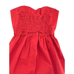 Judith March Strapless Dress Small Red Elephant Embroidery Boho Smocked Back‎ thumbnail 6