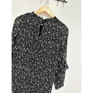 Zara Floral Printed Pleat Mini Dress XS Black Long Sleeves‎ Whimsygoth thumbnail 7