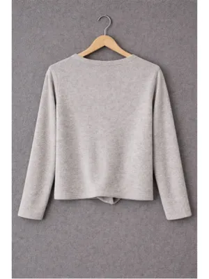 Barefoot Dreams CozyChic Ultra Lite Gray Tie Front Pullover‎ Sweater Size S thumbnail 2
