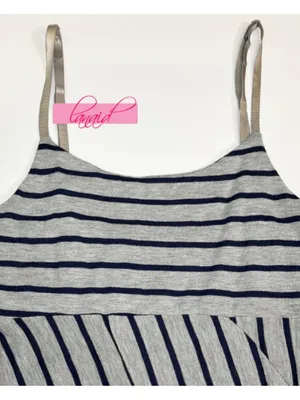 Ginger G Heathered Gray Navy Striped Fit & Flare Skater Asymmetrical A-Line Mini thumbnail 5