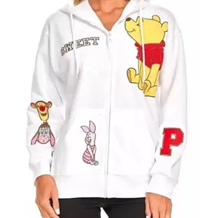 DISNEY Winnie The Pooh Women's Full Zip Sweatshirt Hoodie XL White NWT #33 thumbnail 4