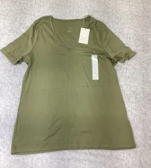 A New Day Womens V-Neck Short Sleeve T-Shirt Olive Green Large 561219 thumbnail 1