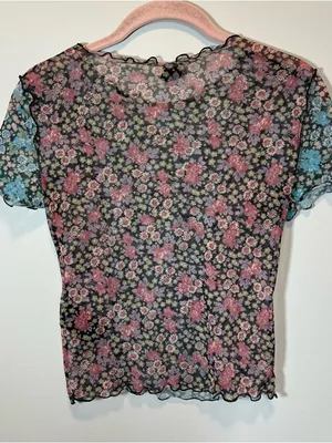 Urban Outfitters Women’s Pink Blue Floral Mesh Festival Top‎ Small thumbnail 6