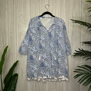 Roller Rabbit 100% Cotton Ugyen Leaves Serafina Tunic Coverup size S Small thumbnail 3