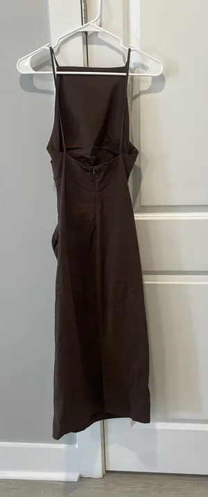 Zara brown ruched high neck midi dress thumbnail 1