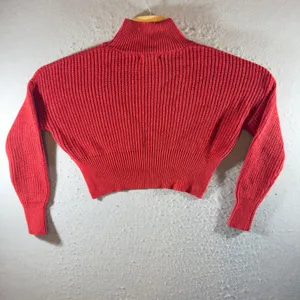 1401 | Silence + Noise‎ Ribbed Cropped Mock Neck Knit Sweater Red Womens XS thumbnail 2