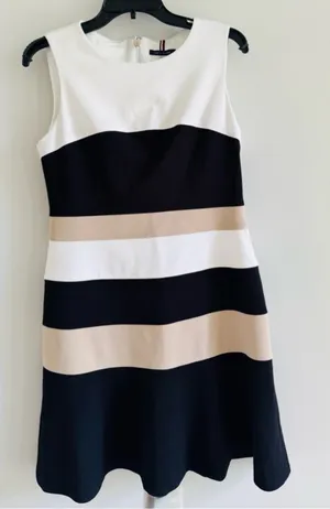 Tommy Hilfiger Black, White, and Tan Mini Dress thumbnail 1