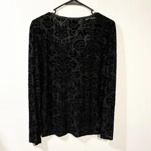 Denim & Supply Ralph Lauren Black Floral Velvet Flocked Long Sleeve Size XL thumbnail 4