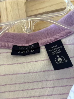 Izod Lavender and White Striped Polo Shirt Small thumbnail 3
