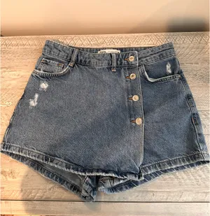 ZARA Light Blue Distressed Denim Skort thumbnail 2