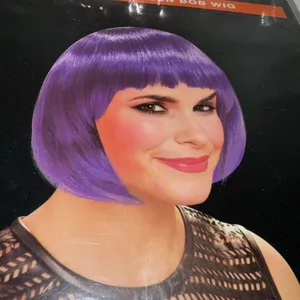 Halloween Costume Wig Neon Purple Short Bob Straight Hair Adult Cosplay thumbnail 2