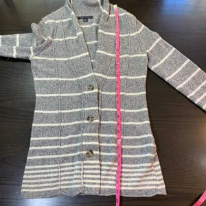 Banana Republic Womens‎ Striped Cardigan Sweater Size S Wool Blend Gray White thumbnail 8