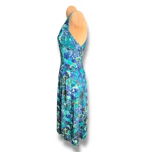90s‎ All That Jazz Floral Maxi Dress Open Cross Back Blue Green Romantic Fairy thumbnail 6