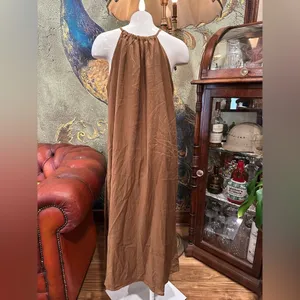 PRLA Boho Glam Tiered Maxi Dress Brown Halter Neck Sleeveless Medium NWT thumbnail 6