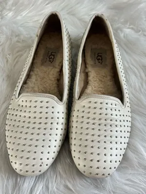 UGG Alloway White Leather Silver Studded Loafer Flats size 6 thumbnail 1