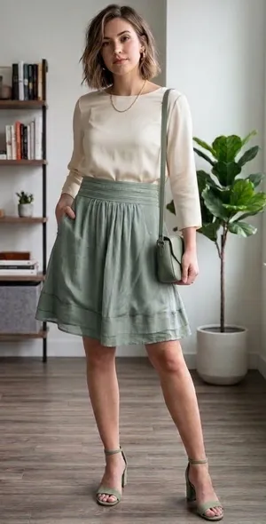 Downeast Basics Sage Green Sheer Tiered Skirt Size XL. Fairycore thumbnail 1