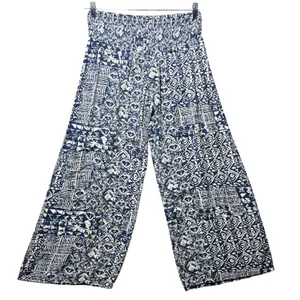 Michael Farrell Blue White Geometric Print Wide Leg Smocked Waist Pants Size S‎ thumbnail 1