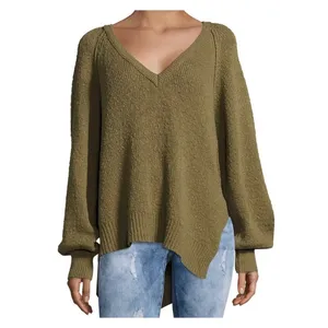 Free People West Coast Asymmetrical V Neck Long Sleeve Sweater Green XS thumbnail 3